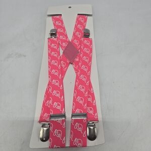 NEW Stylish Pink and White Elephant Print Suspenders OS